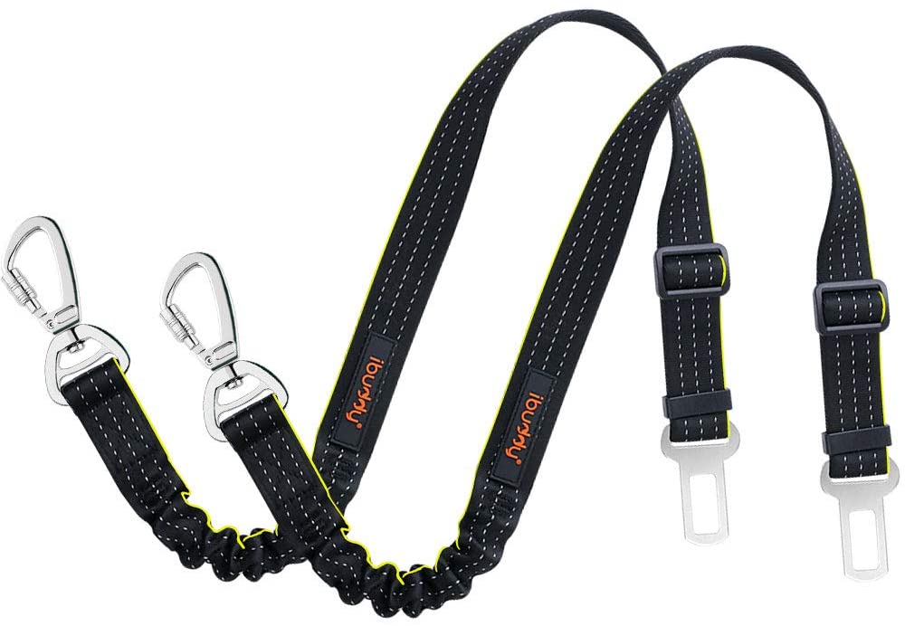 iBuddy Adjustable Dog Car Seat Belts With Dual Safe Bolt Hook for Small/Medium Dogs
