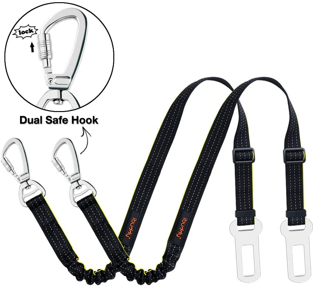 iBuddy Adjustable Dog Car Seat Belts With Dual Safe Bolt Hook for Medium/Large Dogs