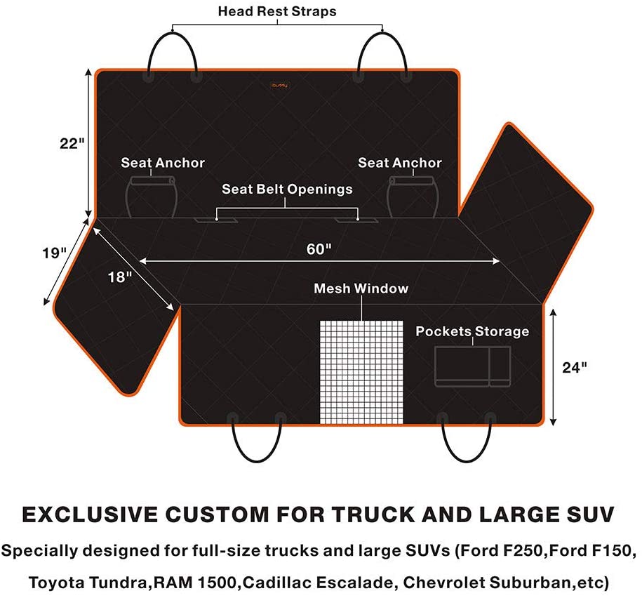 iBuddy Waterproof Dog Seat Cover for Trucks with Mesh Window Perfect for F150, Ram 1500, Tundra and Large SUVs