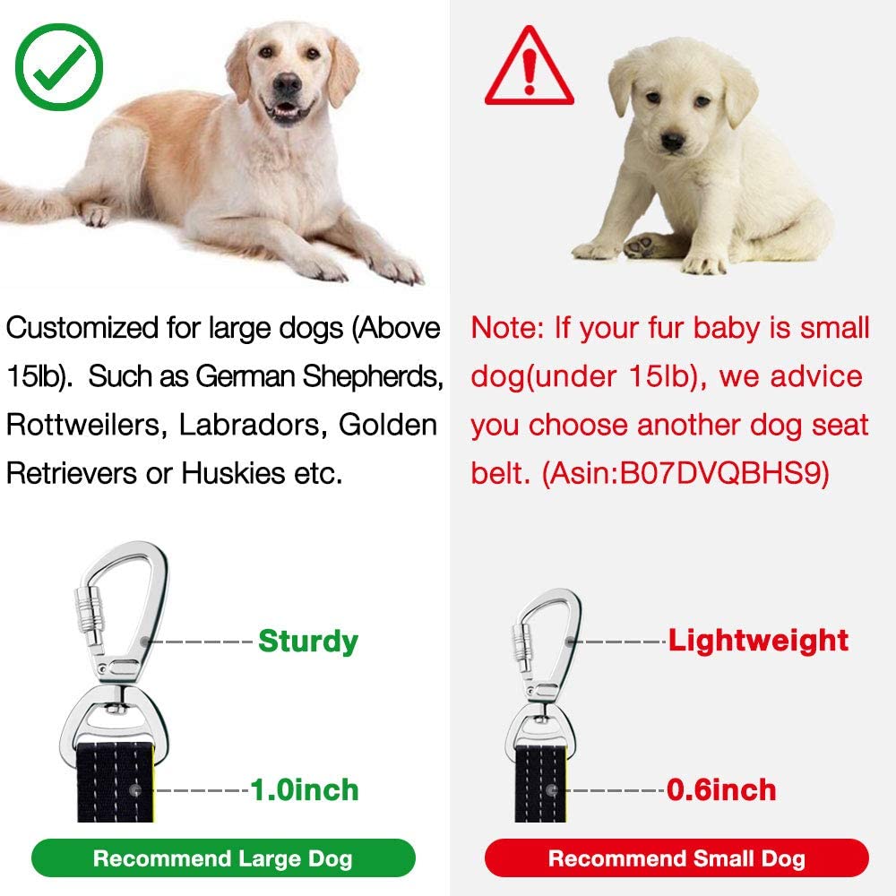iBuddy Adjustable Dog Car Seat Belts With Dual Safe Bolt Hook for Medium/Large Dogs