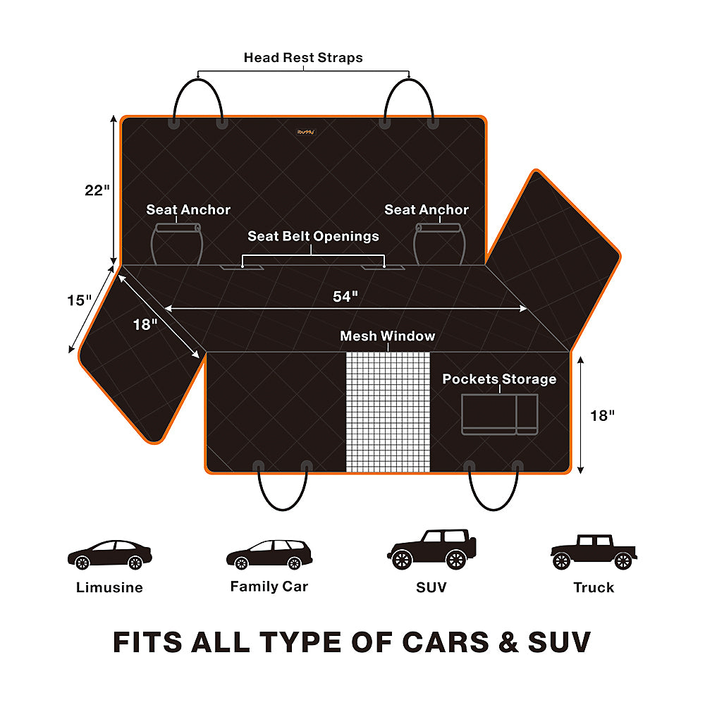 iBuddy Dog Seat Cover for Back Seat with Mesh Window for Cars and SUVs